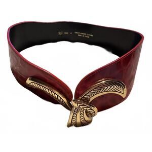 Vintage 80's Magid Red Leather Croco Embossed Wide Belt size Small Buckle Clasp